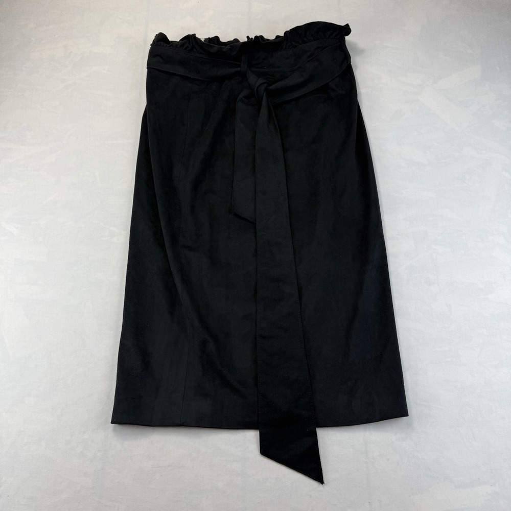 Bollie Black Paperbag Golf Waist Tie Belt Midi Skirt High Rise Career Women's L
